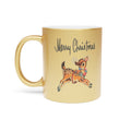 Merry Christmas Mid Century Retro Reindeer Print Gold Metallic Mug