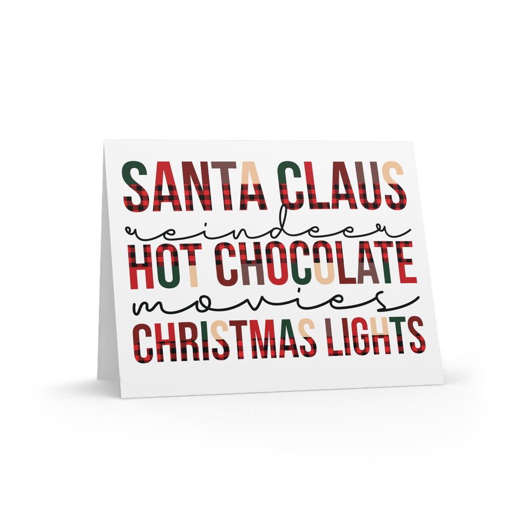 Santa Claus Reindeer Hot Chocolate Movies Christmas Lights Christmas Matte Greeting Cards (8, 16, and 24 pcs)