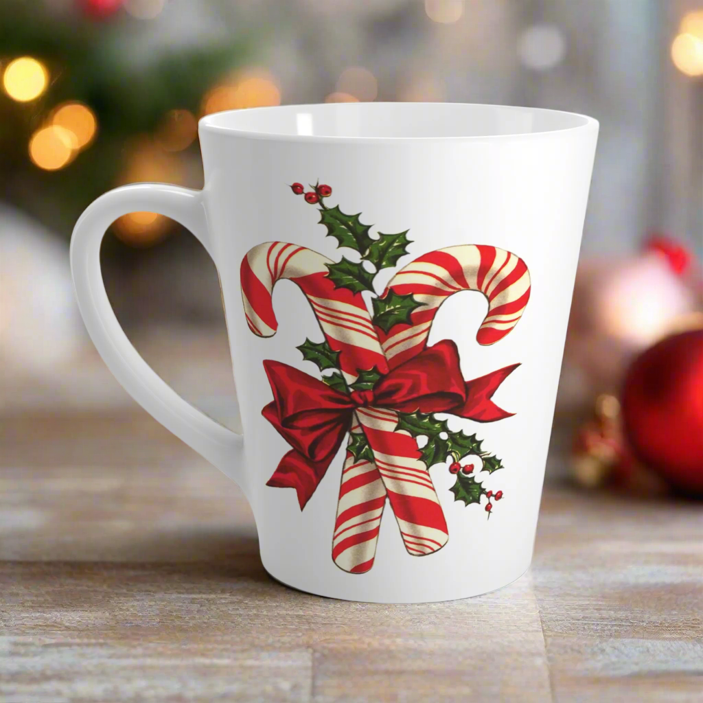 Candy Cane Holly Retro Christmas Latte Coffee Mug