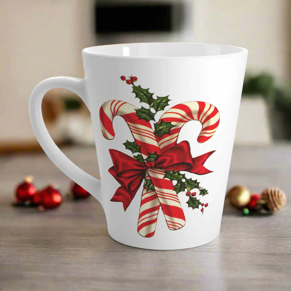 Candy Cane Holly Retro Christmas Latte Coffee Mug