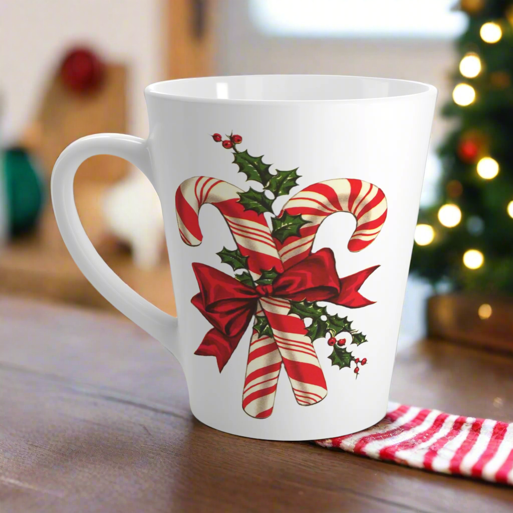Candy Cane Holly Retro Christmas Latte Coffee Mug
