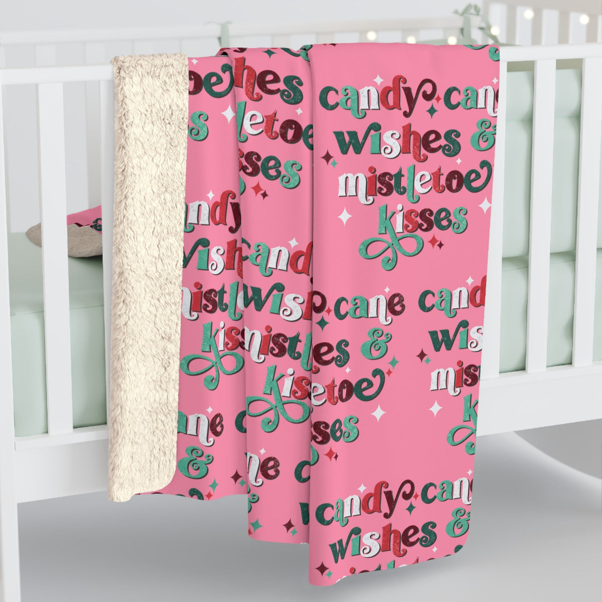 Candy Cane Wishes And Mistletoe Kisses Sherpa Fleece Blanket