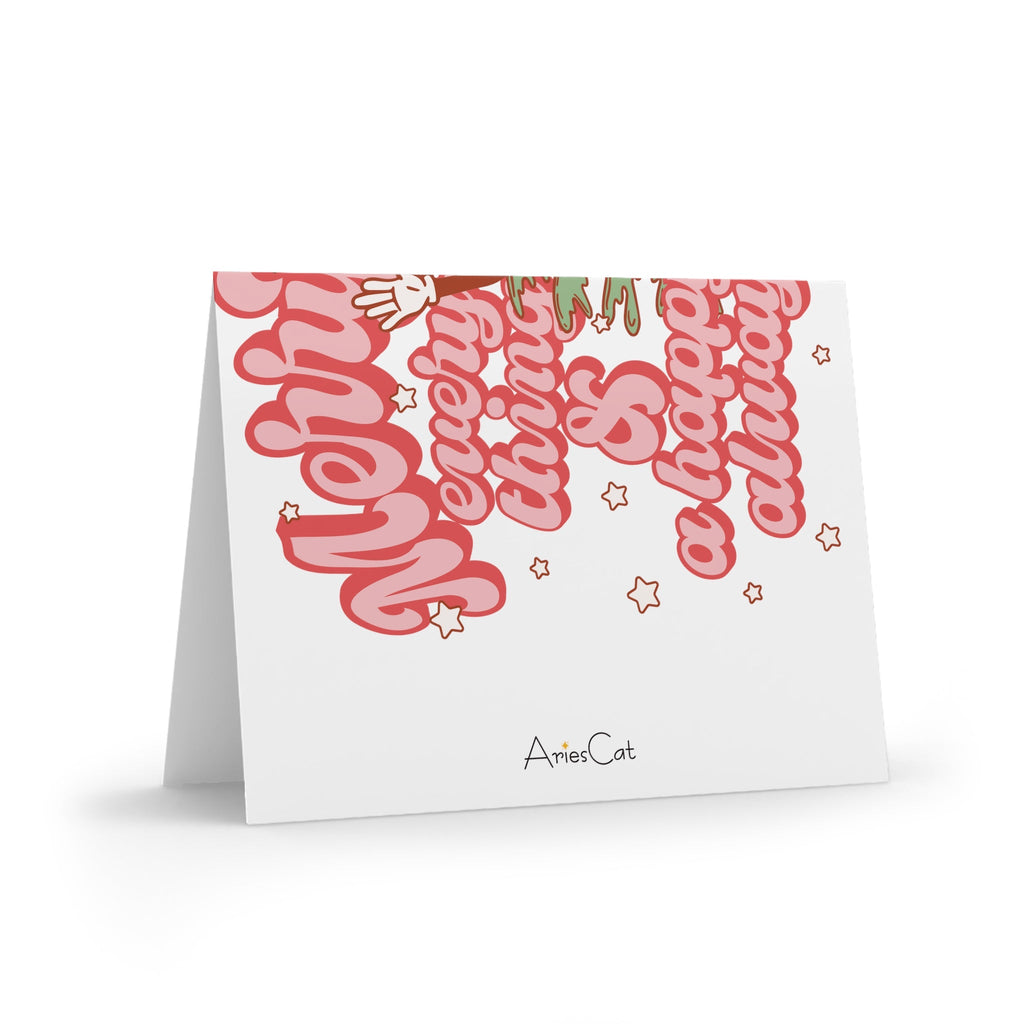 Merry Everything And Happy Always Christmas Tree Retro Style Matte Greeting Cards (8, 16, and 24 pcs)