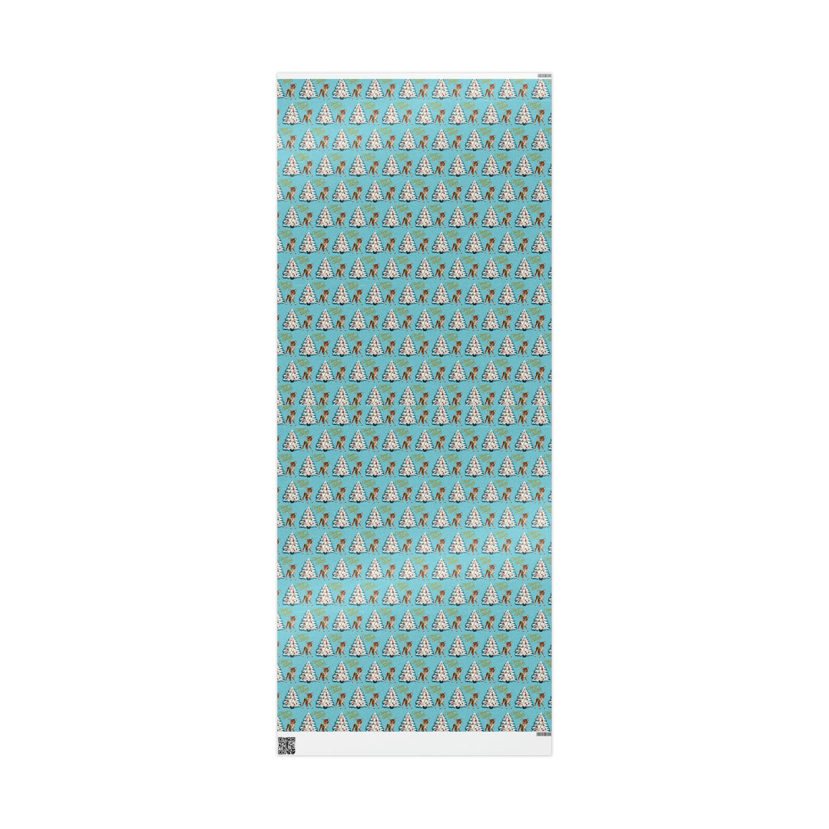 Merry Christmas Reindeer With Candy Cane Tree Blue Mid Century Retro Christmas Print Holiday Gift Wrap Paper - Glossy Or Matte
