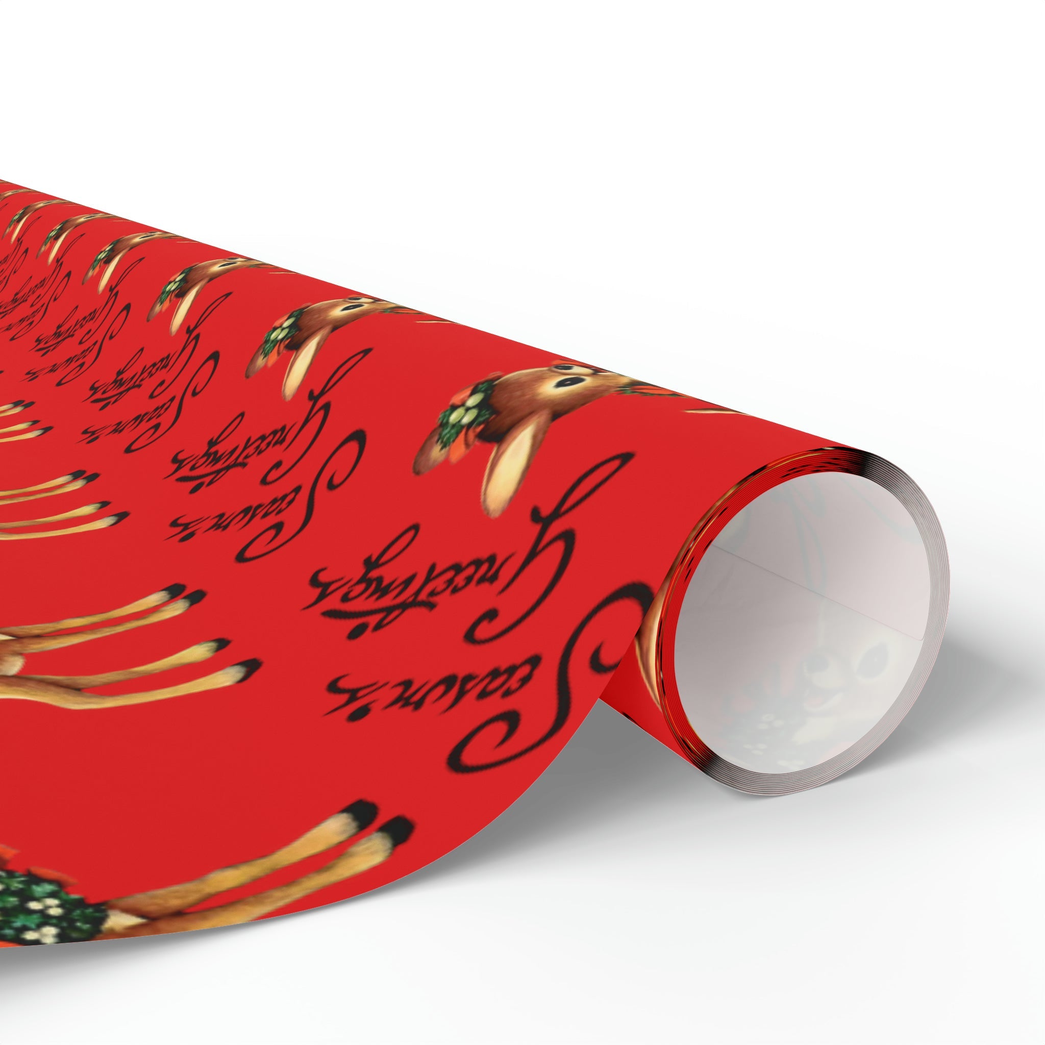 Season's Greetings Reindeer Wreath Retro Christmas Holiday Gift Wrap Paper - Glossy Or Matte
