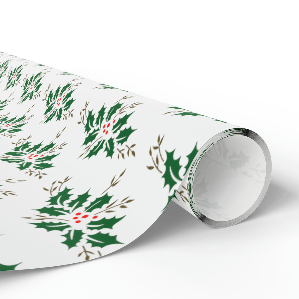 Vintage Christmas Holly Mid Century Retro Christmas Print Holiday Gift Wrap Paper - Glossy Or Matte