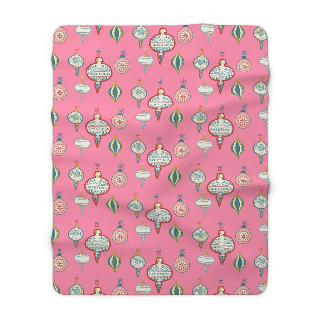 Greetings Christmas Ornaments Retro Style Pink Christmas Print Sherpa Fleece Blanket