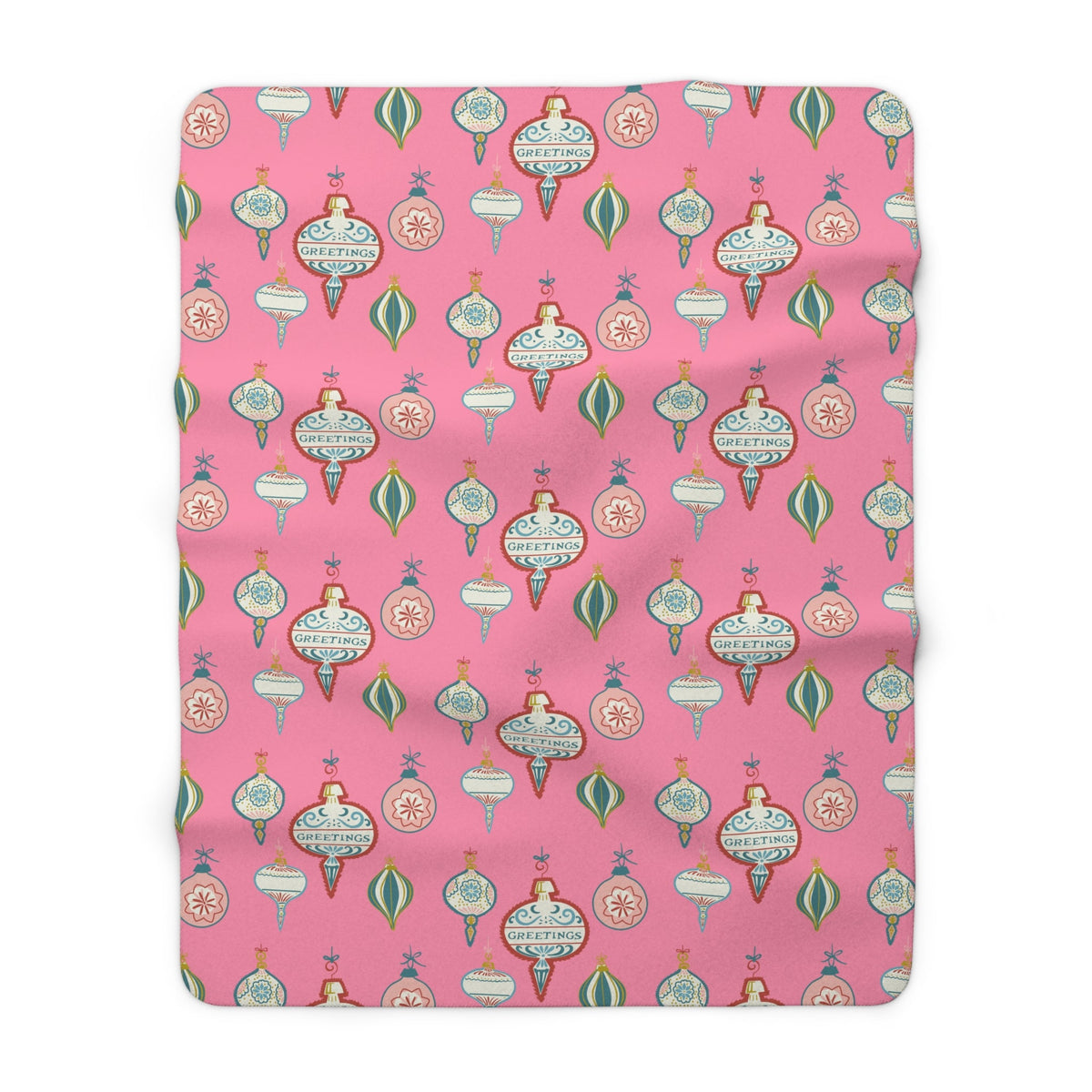 Greetings Christmas Ornaments Retro Style Pink Christmas Print Sherpa Fleece Blanket