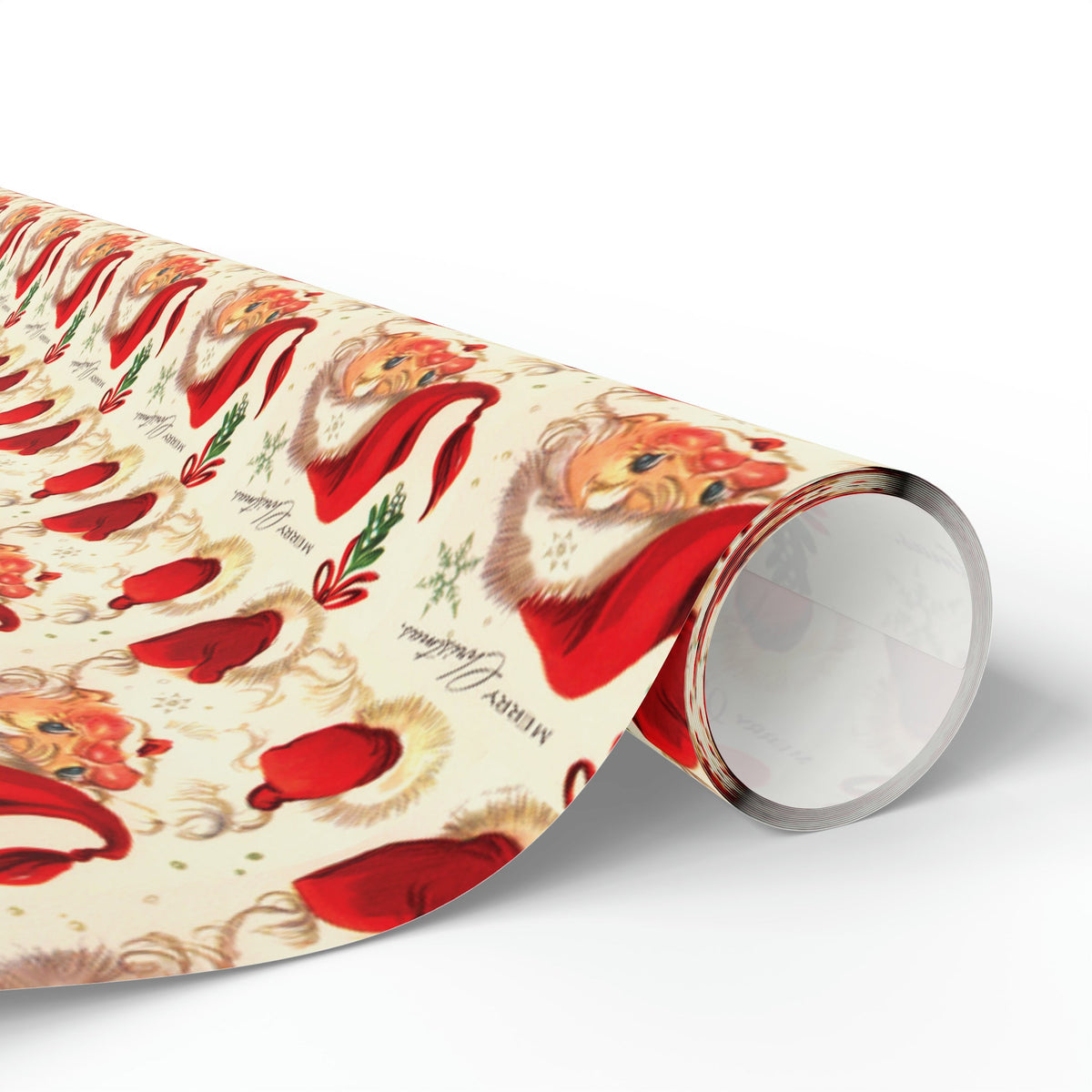 Merry Christmas Santa Under The Mistletoe Mid Century Retro Christmas Print Holiday Gift Wrap Paper - Glossy Or Matte