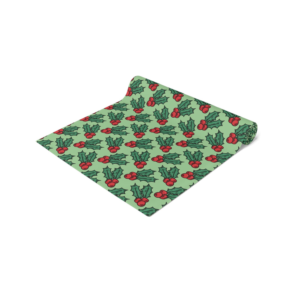 Cute Christmas Holly Christmas Print Home Decor Cotton Poly Table Runner
