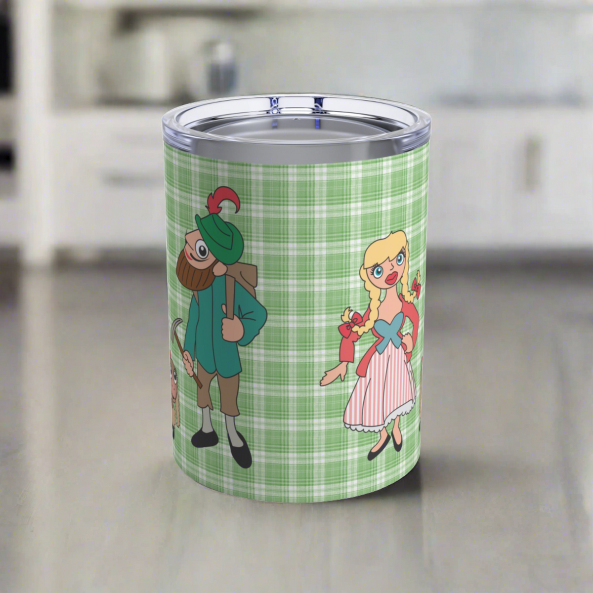Sound Of Music Stainless Steel Tumbler 10oz Lonely Goatherd Girl In Pale Pink Coat Goat Baby Green Plaid Cup Unique Cute Gift For Friend