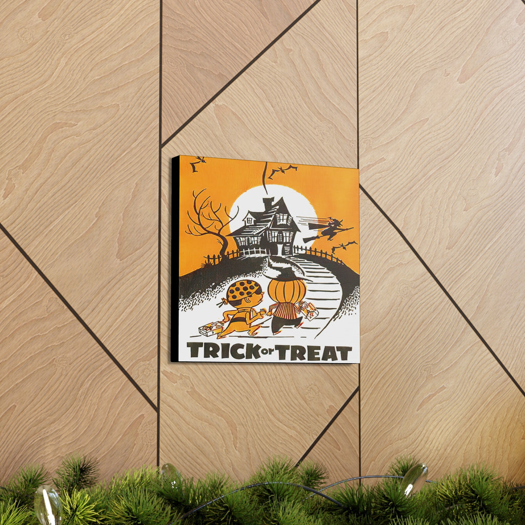 Trick Or Treat Retro Halloween Print Canvas Gallery Wrap