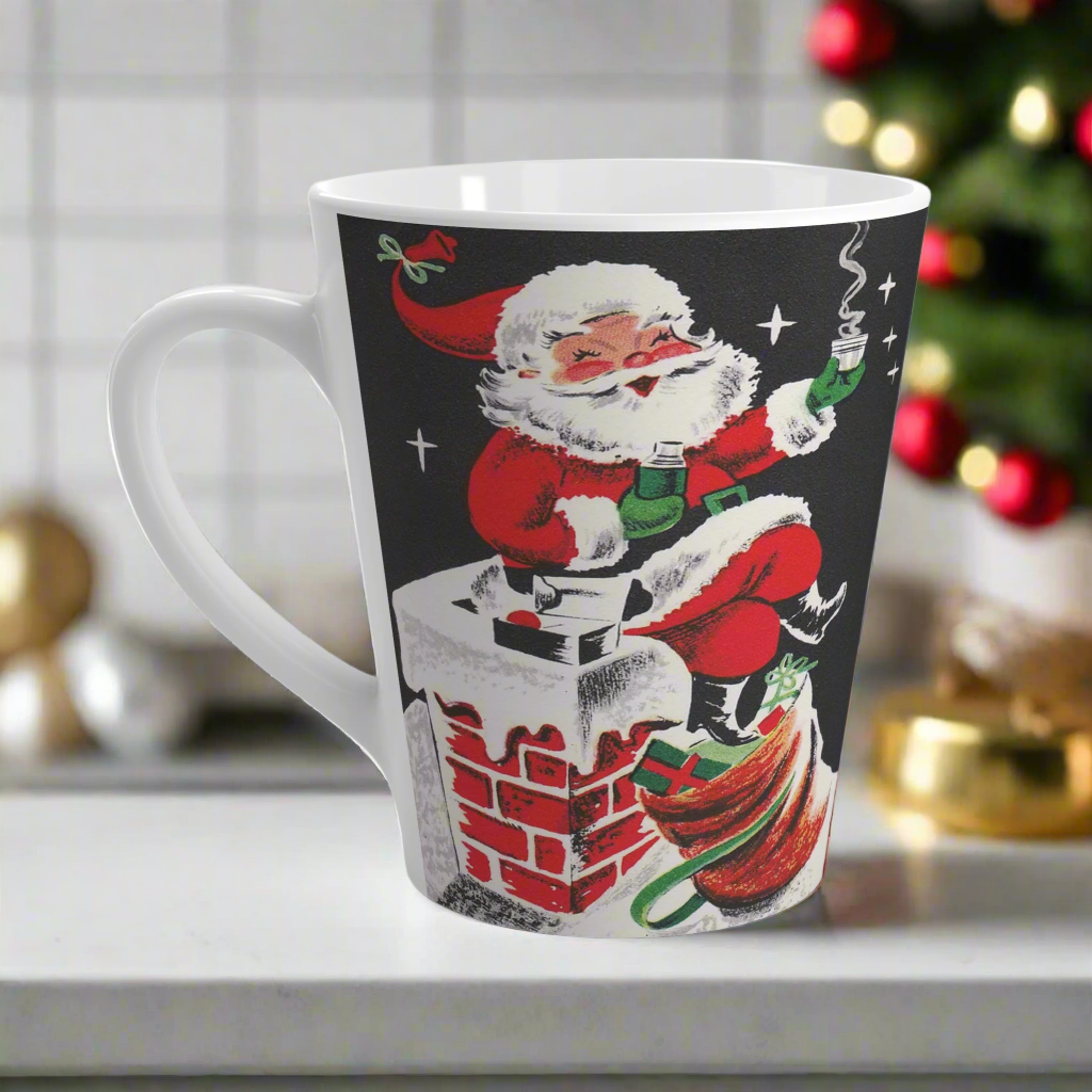 Santa On Chimney Midcentury Retro Christmas Latte Coffee Mug