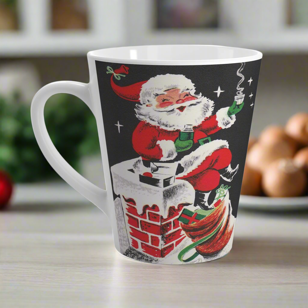 Santa On Chimney Midcentury Retro Christmas Latte Coffee Mug