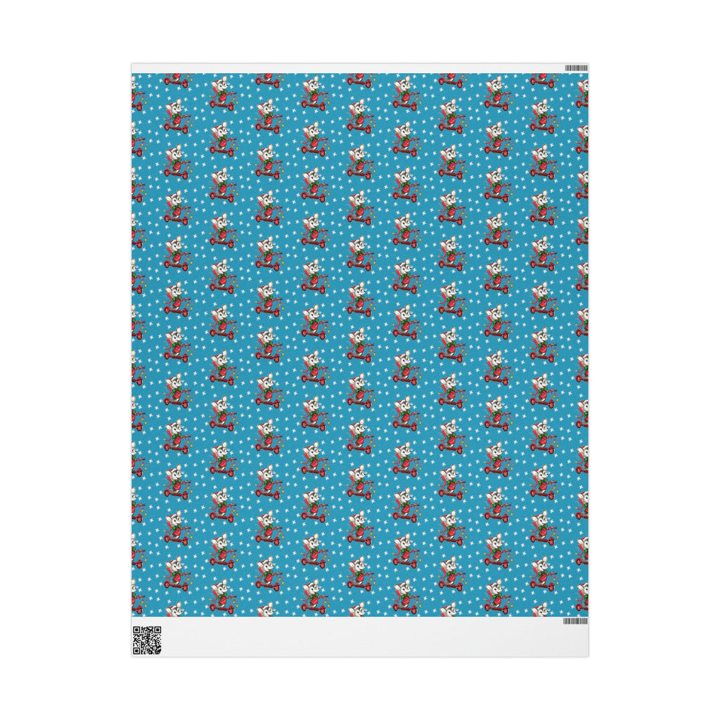 Christmas Mouse On Scooter Stars Mid Century Retro Christmas Print Holiday Gift Wrap Paper - Glossy Or Matte