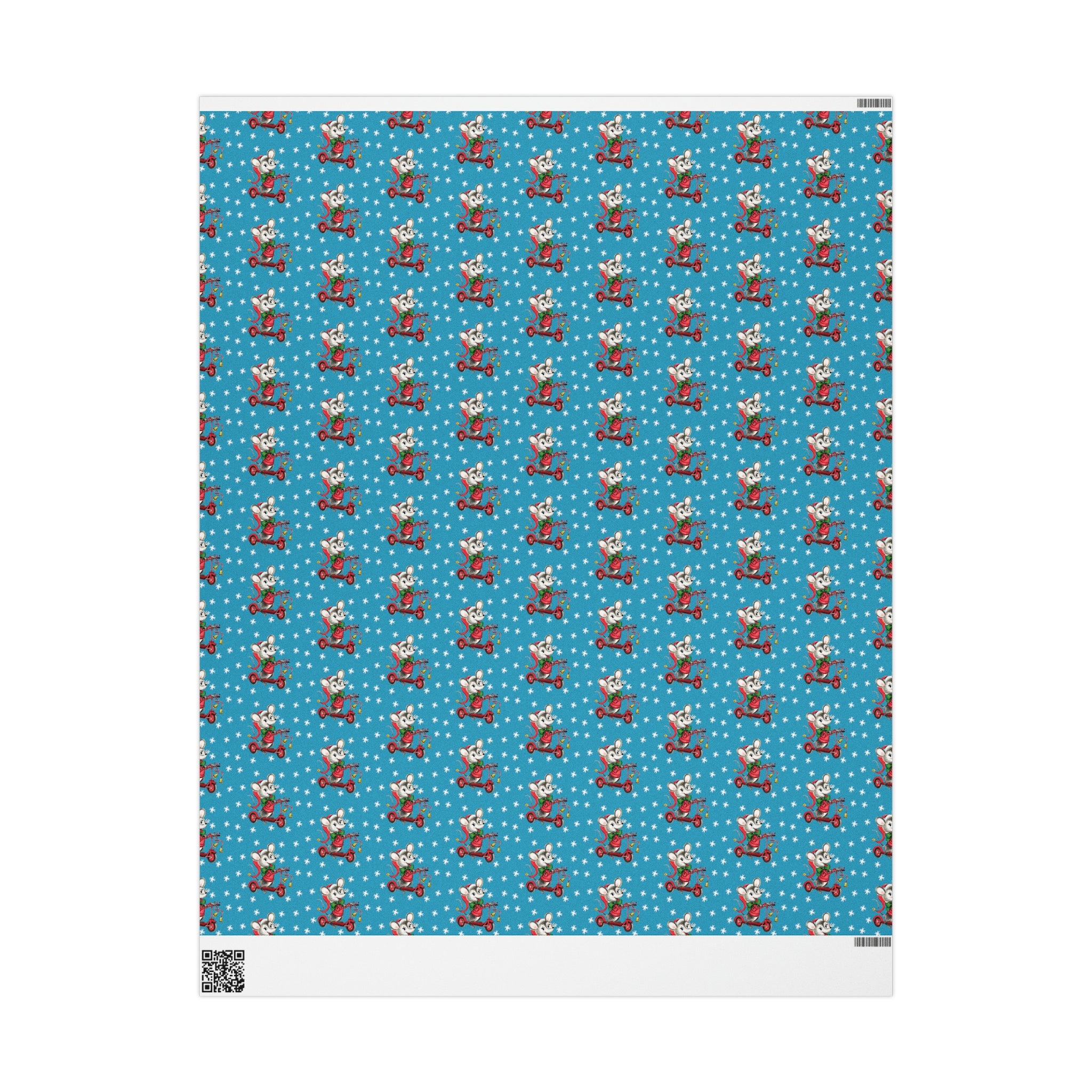 Christmas Mouse On Scooter Stars Mid Century Retro Christmas Print Holiday Gift Wrap Paper - Glossy Or Matte
