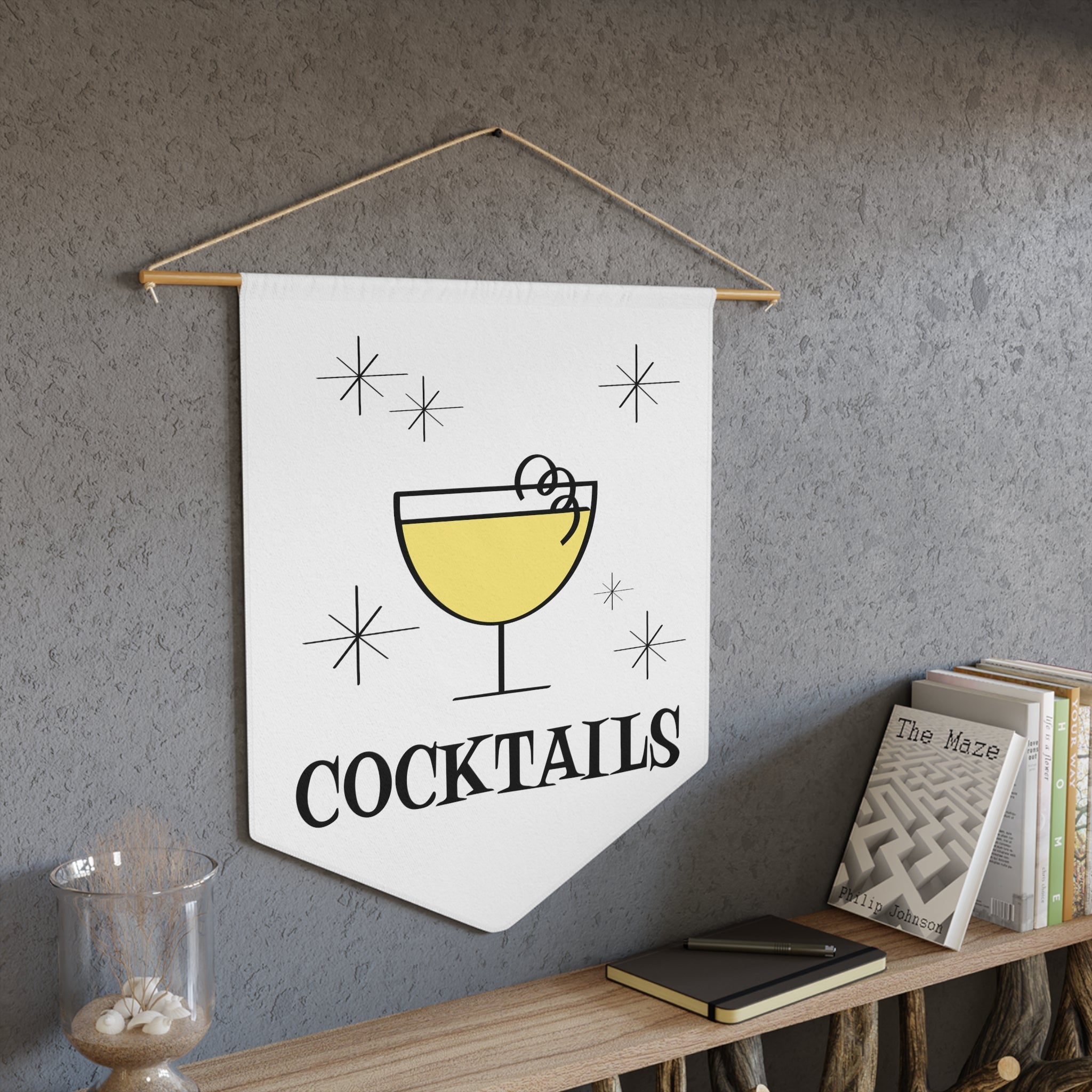 Cocktails Mid Century Retro Style Wall Hanging Banner Flag
