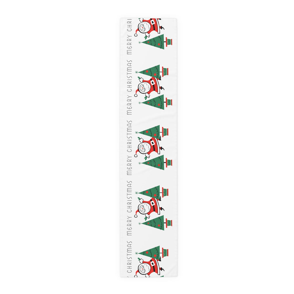 Merry Christmas Santa Christmas Trees Mid Century Retro Style Christmas Decor Red Cotton Poly Table Runner