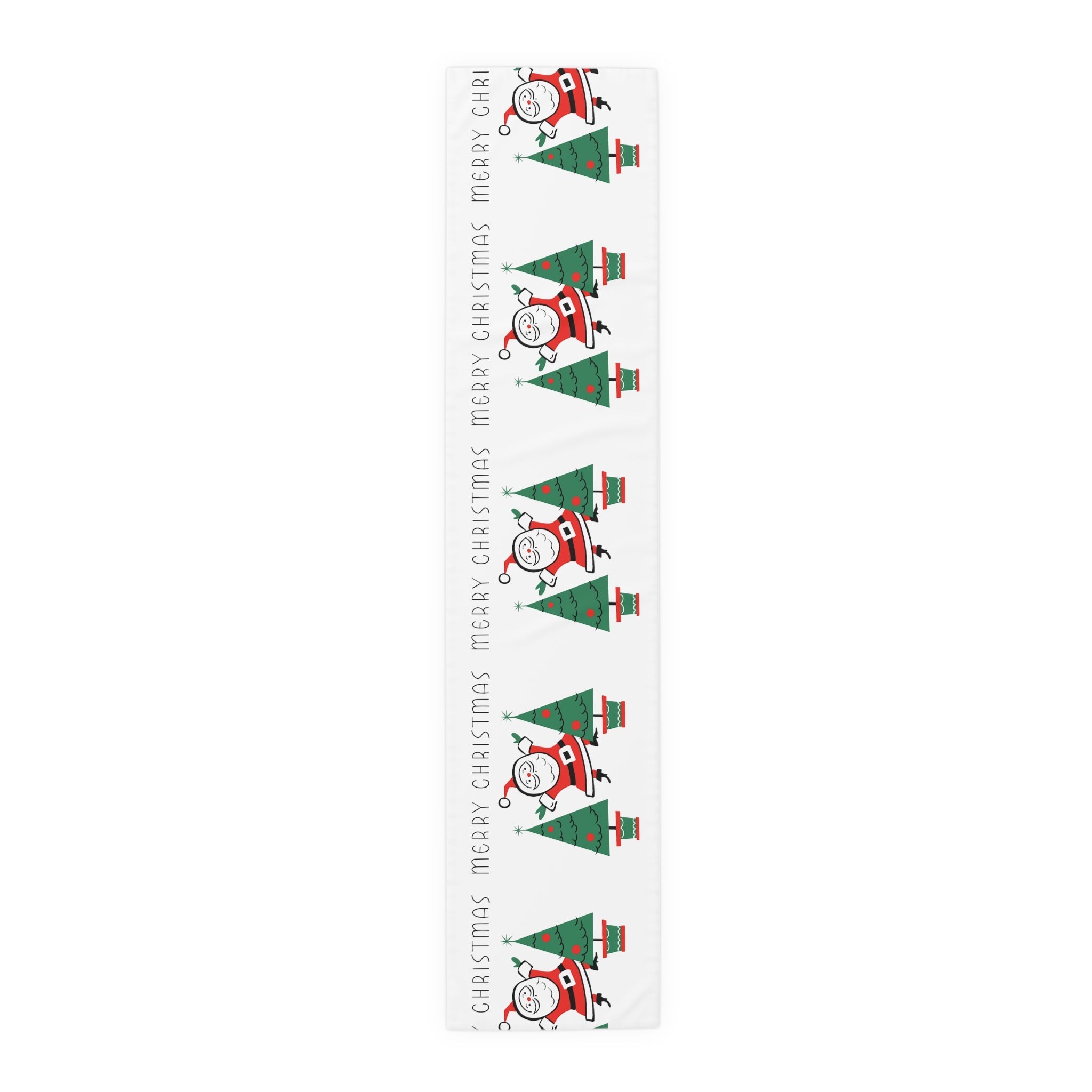 Merry Christmas Santa Christmas Trees Mid Century Retro Style Christmas Decor Red Cotton Poly Table Runner