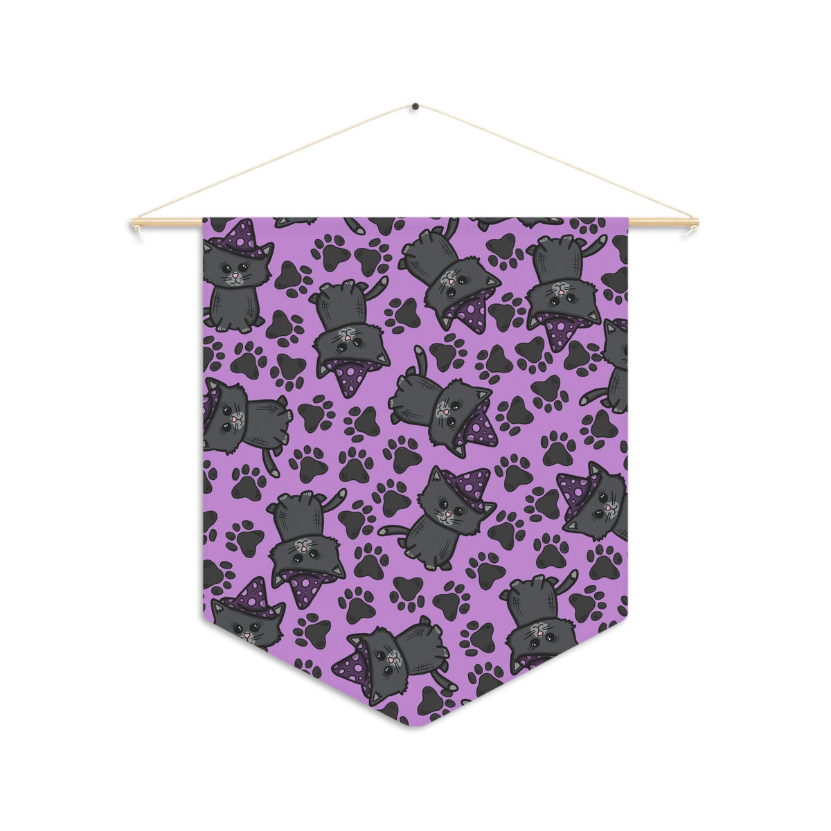 Witchy Kitties Purple Halloween Decor Print Wall Hanging Banner Flag
