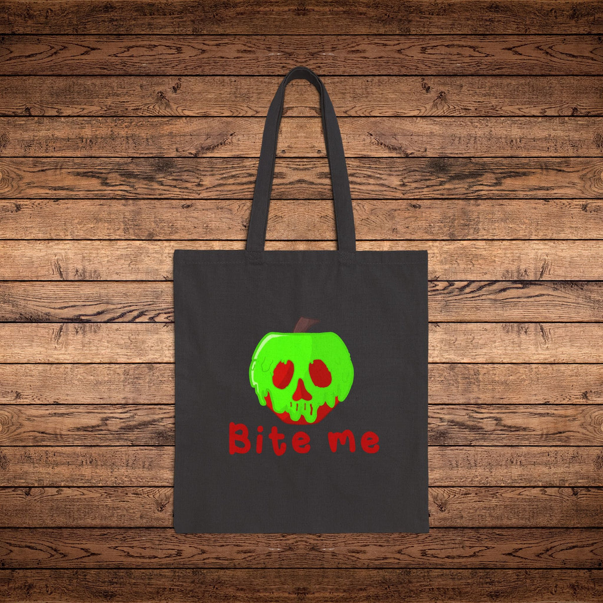 Bite Me Poison Apple Snow White Evil Queen Cotton Canvas Halloween Tote Bag