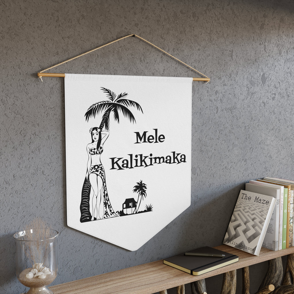Mele Kalikimaka Hawaiian Girl Atomic Mid Century Retro Style Christmas Print Wall Hanging Banner Flag