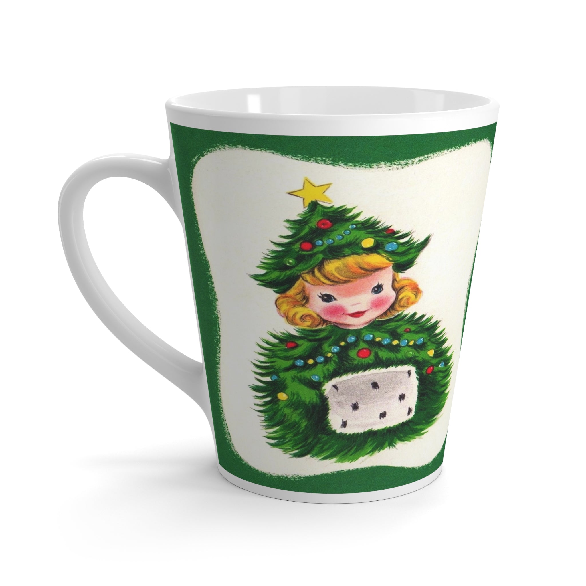 Christmas Tree Hat Lady Retro Christmas Print Latte Coffee Mug