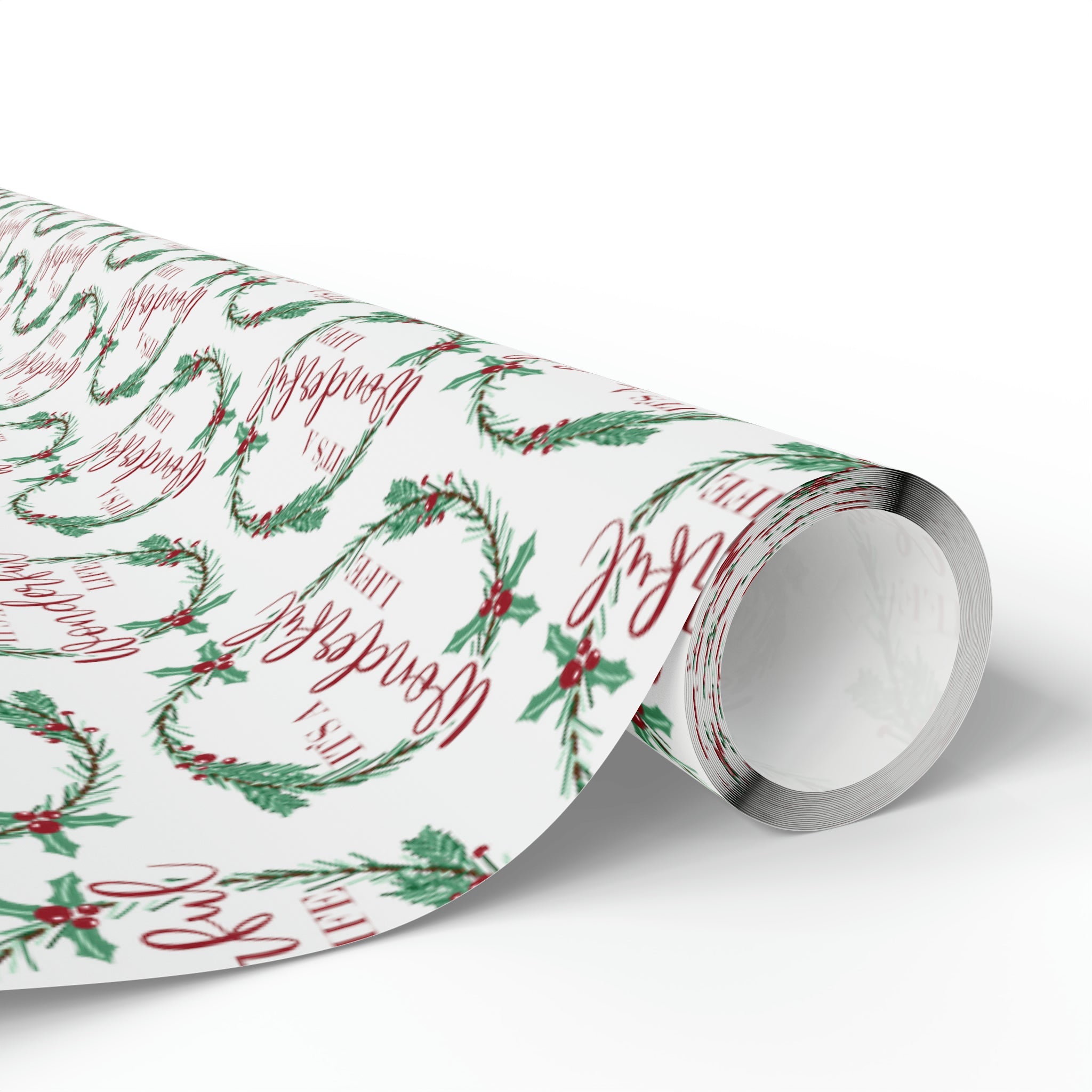 It's A Wonderful Life Christmas Wreath Retro Style Holiday Gift Wrap Paper - Glossy Or Matte