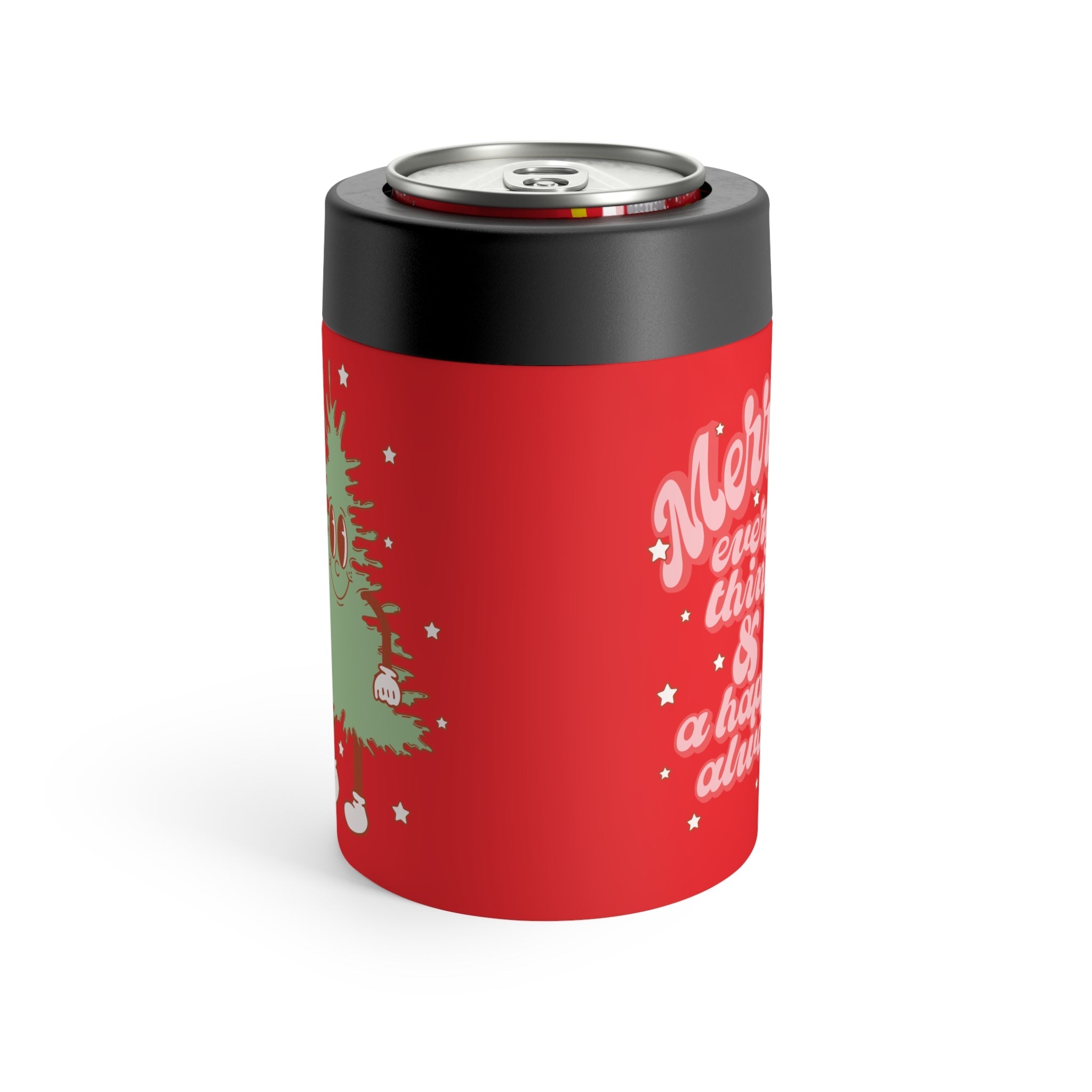 Merry Everything And Happy Always Cute Christmas Tree Retro Style Christmas Stainless Steel Can Holder