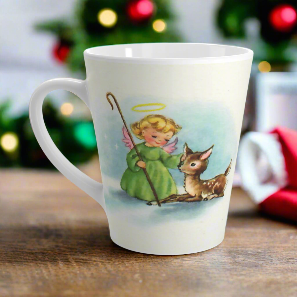 Christmas Angel And Deer Mid Century Retro Christmas Latte Mug