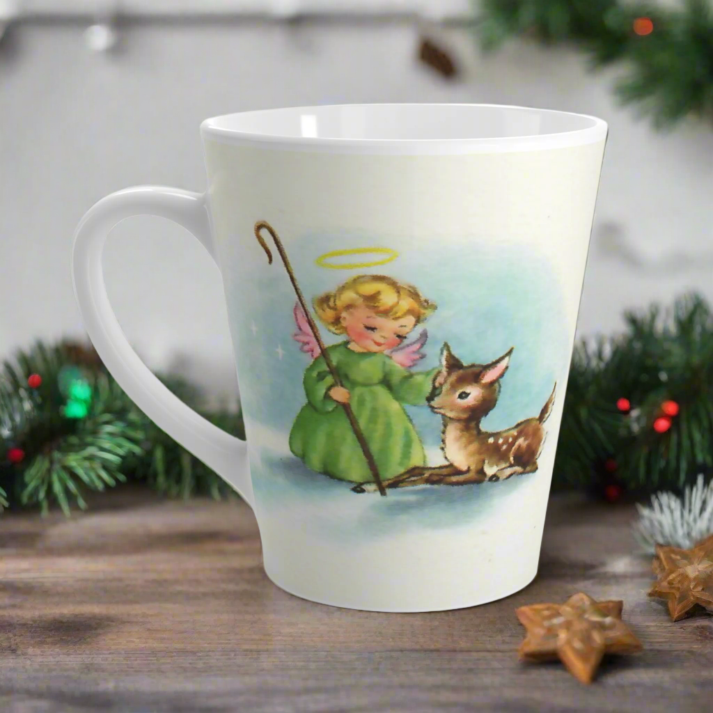 Christmas Angel And Deer Mid Century Retro Christmas Latte Mug