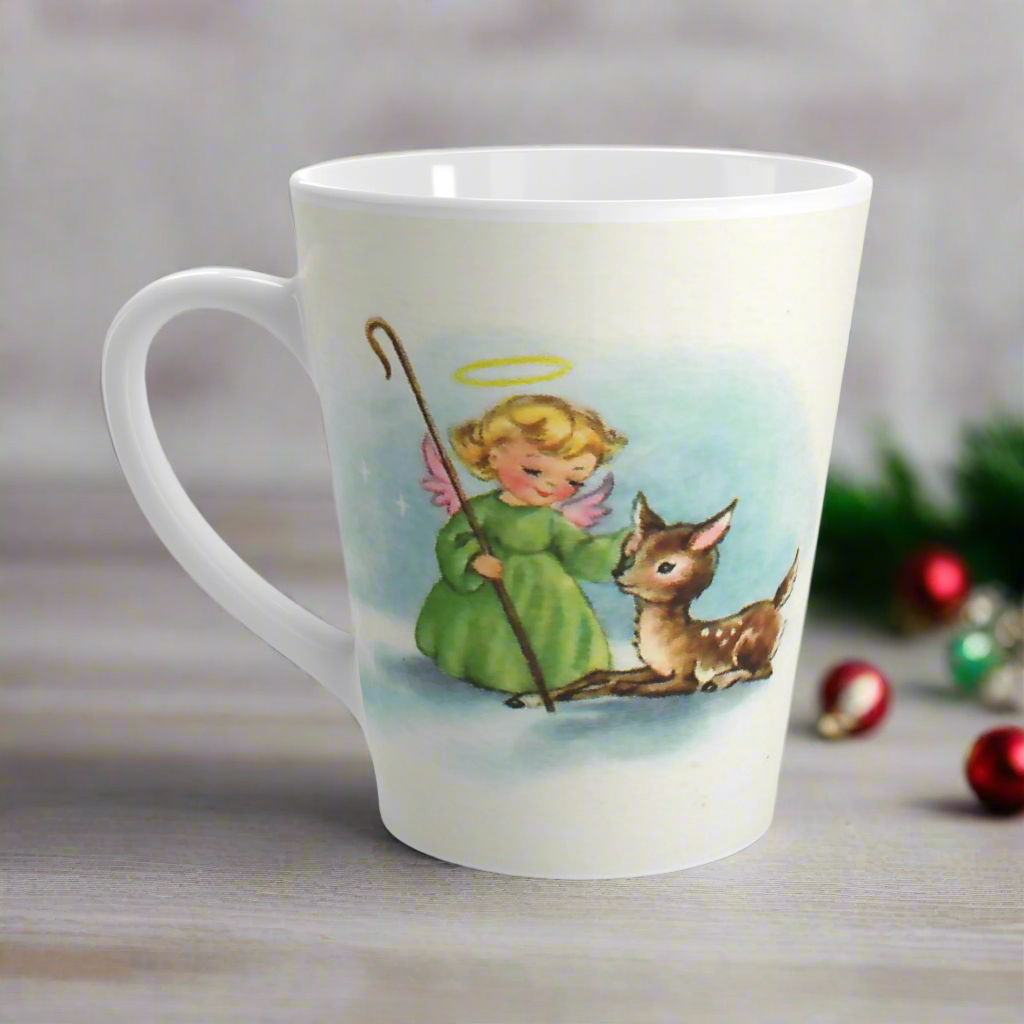 Christmas Angel And Deer Mid Century Retro Christmas Latte Mug