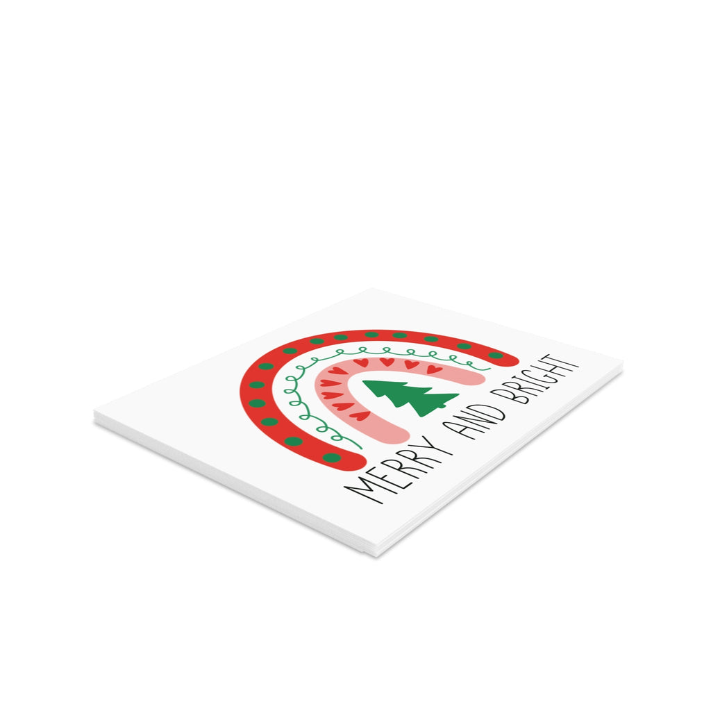 Merry And Bright Boho Rainbow Retro Style Christmas Matte Greeting Cards (8, 16, and 24 pcs)
