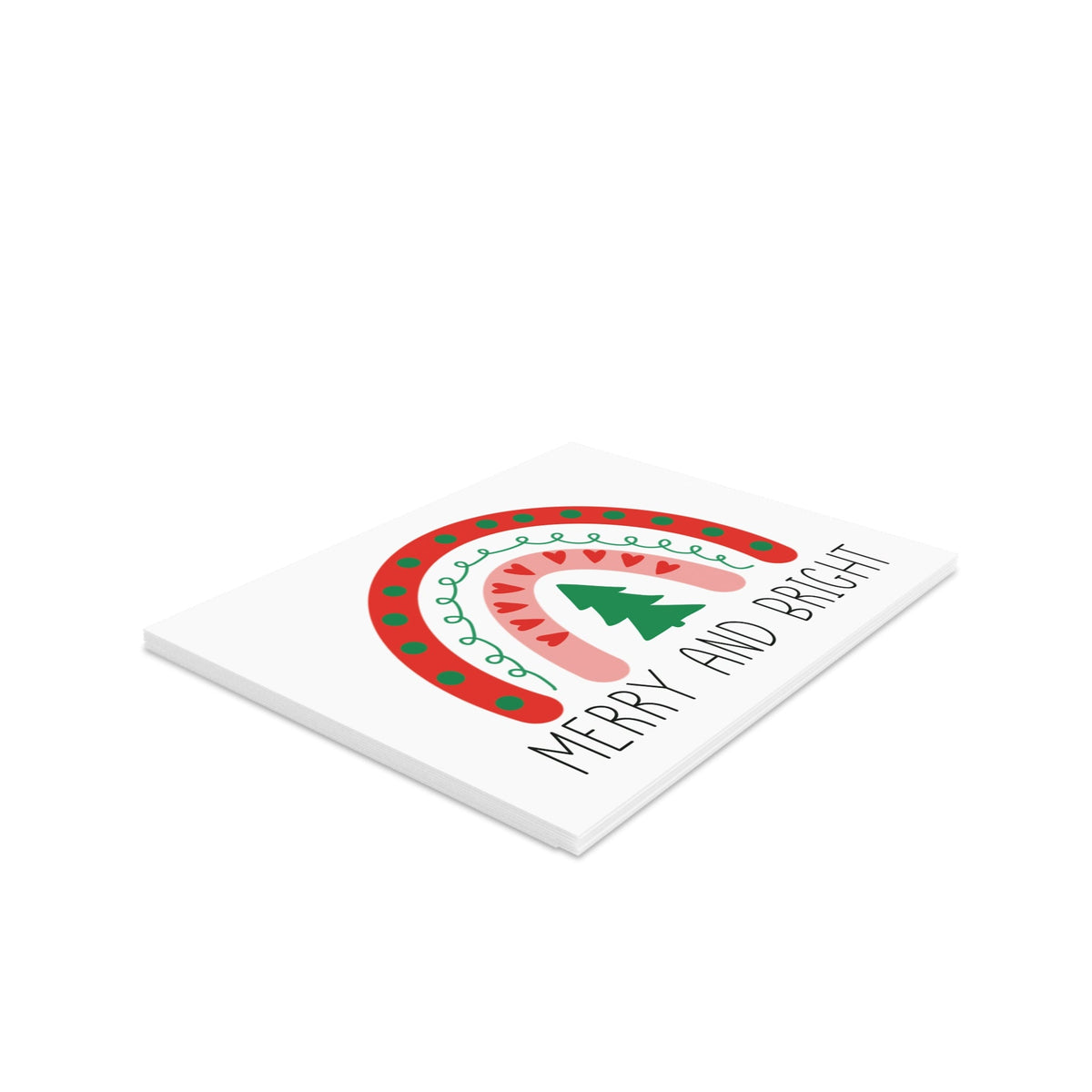Merry And Bright Boho Rainbow Retro Style Christmas Matte Greeting Cards (8, 16, and 24 pcs)
