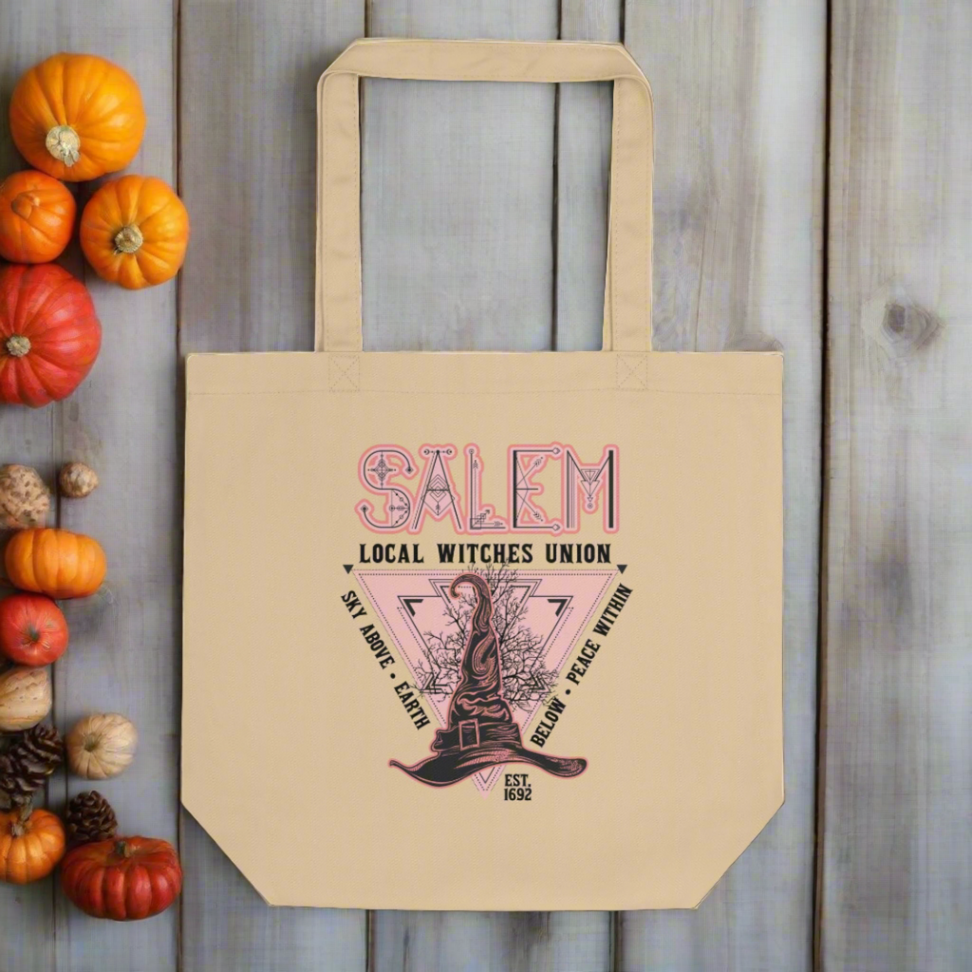 Salem Witches Union Halloween Large Eco Cotton Tote Bag
