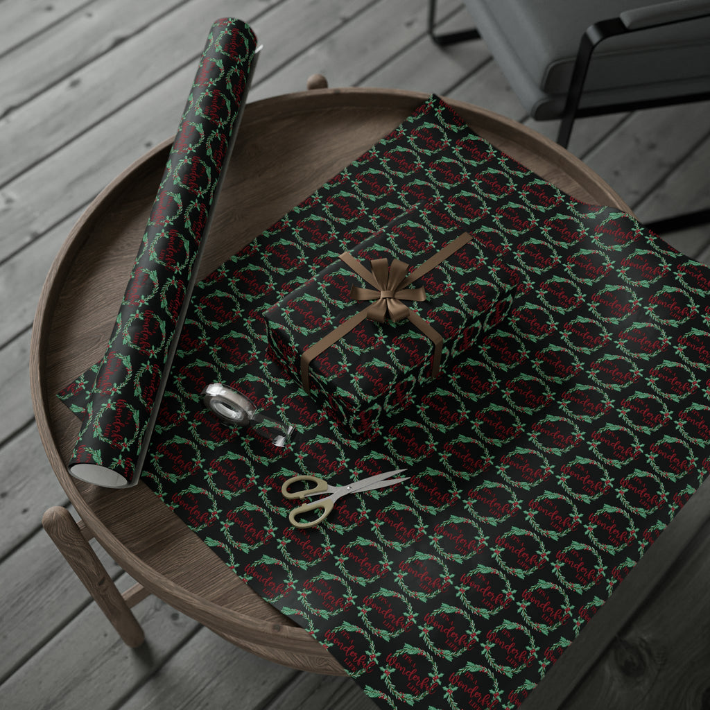 It's A Wonderful Life Christmas Wreath Black Retro Style Holiday Gift Wrap Paper - Glossy Or Matte