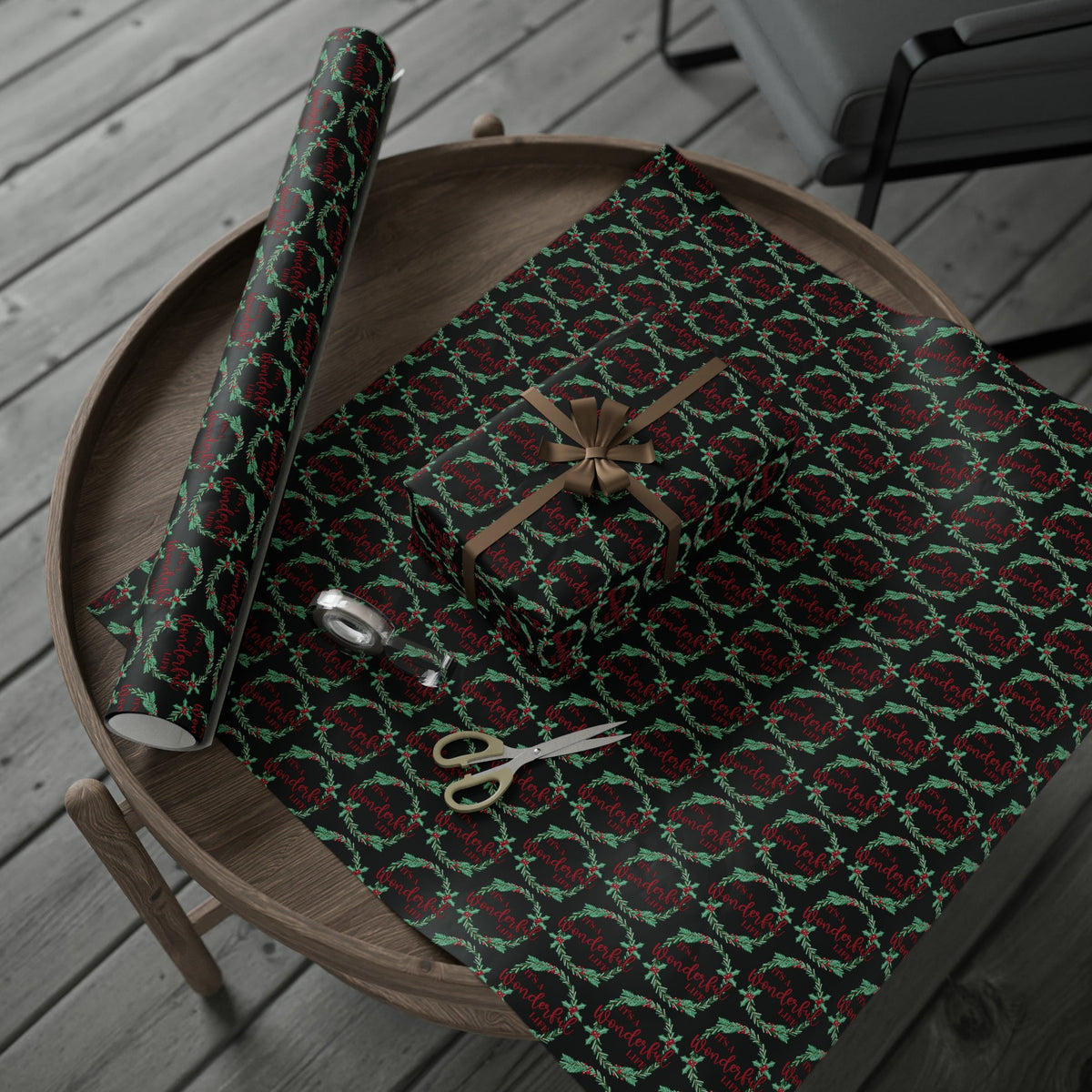 It's A Wonderful Life Christmas Wreath Black Retro Style Holiday Gift Wrap Paper - Glossy Or Matte