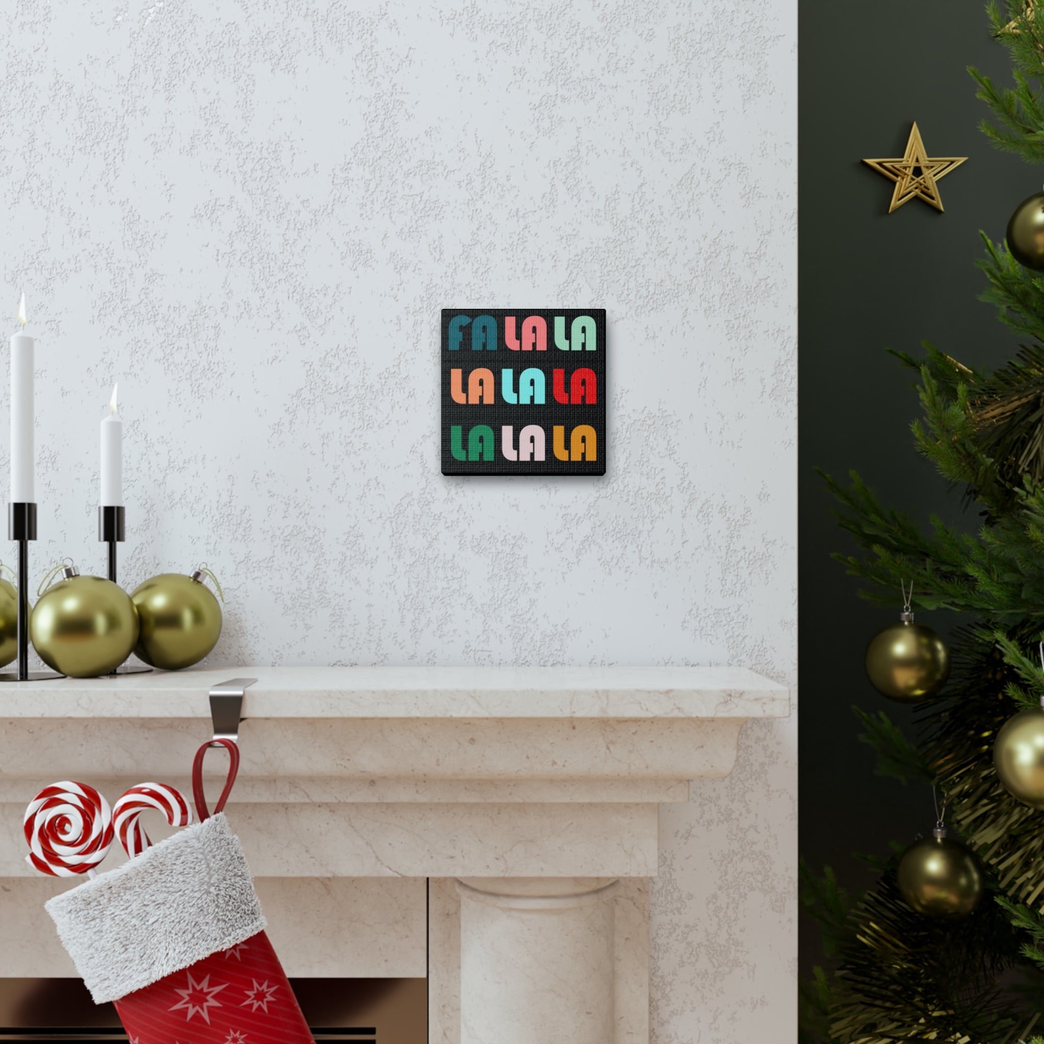 Fa La La La Christmas Retro Style  Black Canvas Gallery Wraps