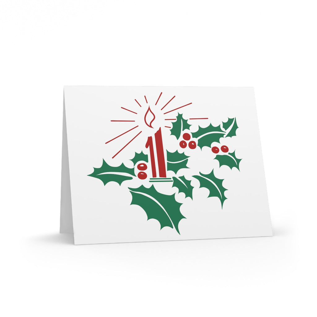Christmas Candle And Holly Mid Century Retro Christmas Style Matte Greeting Cards (8, 16, and 24 pcs)