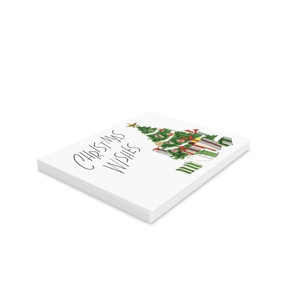 Christmas Wishes Tree With Presents Mid Century Retro Christmas Print Matte Greeting Cards (8, 16, and 24 pcs)