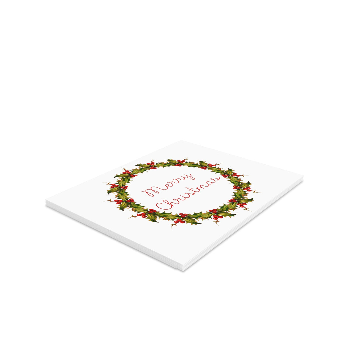 Merry Christmas Wreath Retro Style Christmas Matte Greeting Cards (8, 16, and 24 pcs)