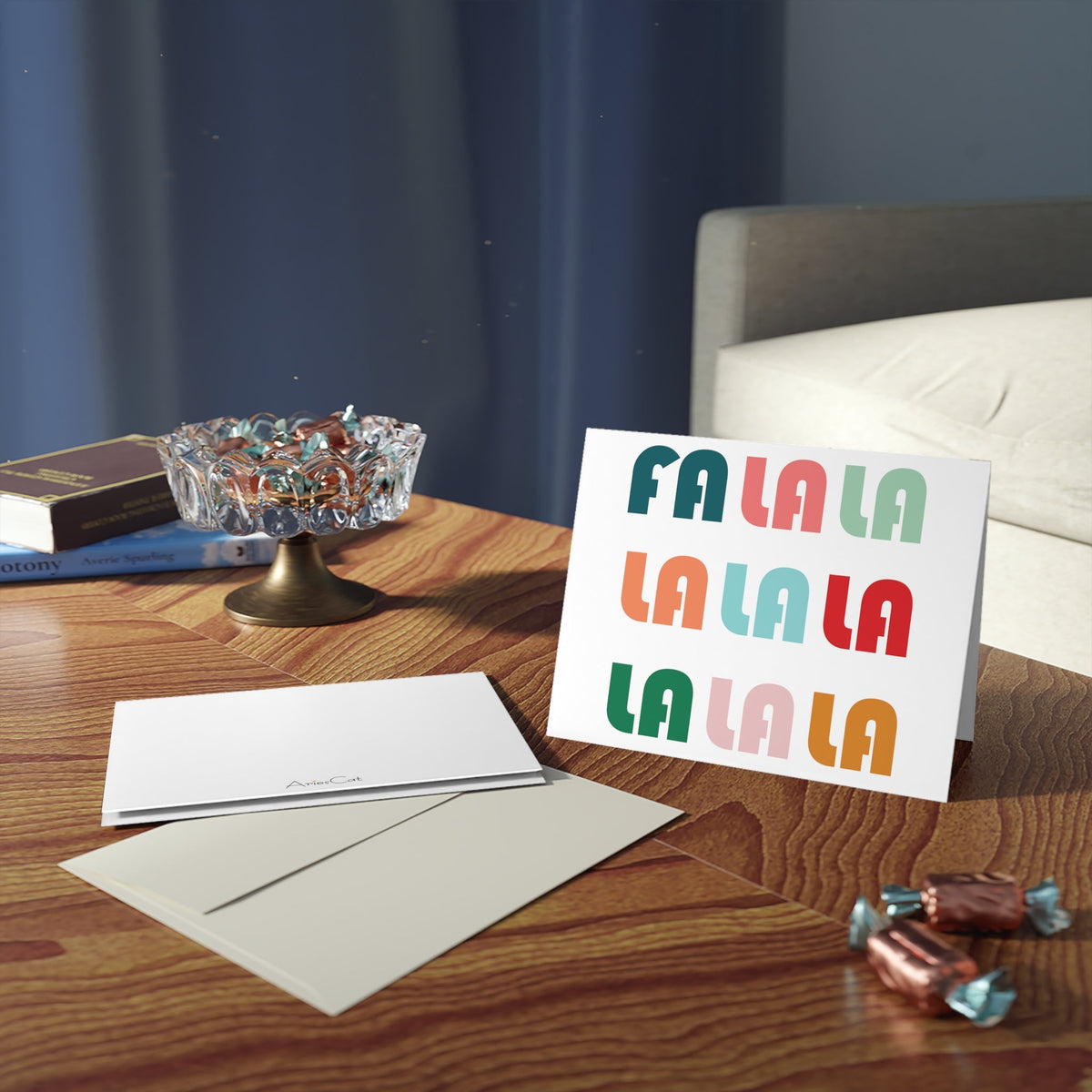 Fa La La La Retro Christmas Style Matte Greeting Cards (8, 16, and 24 pcs)