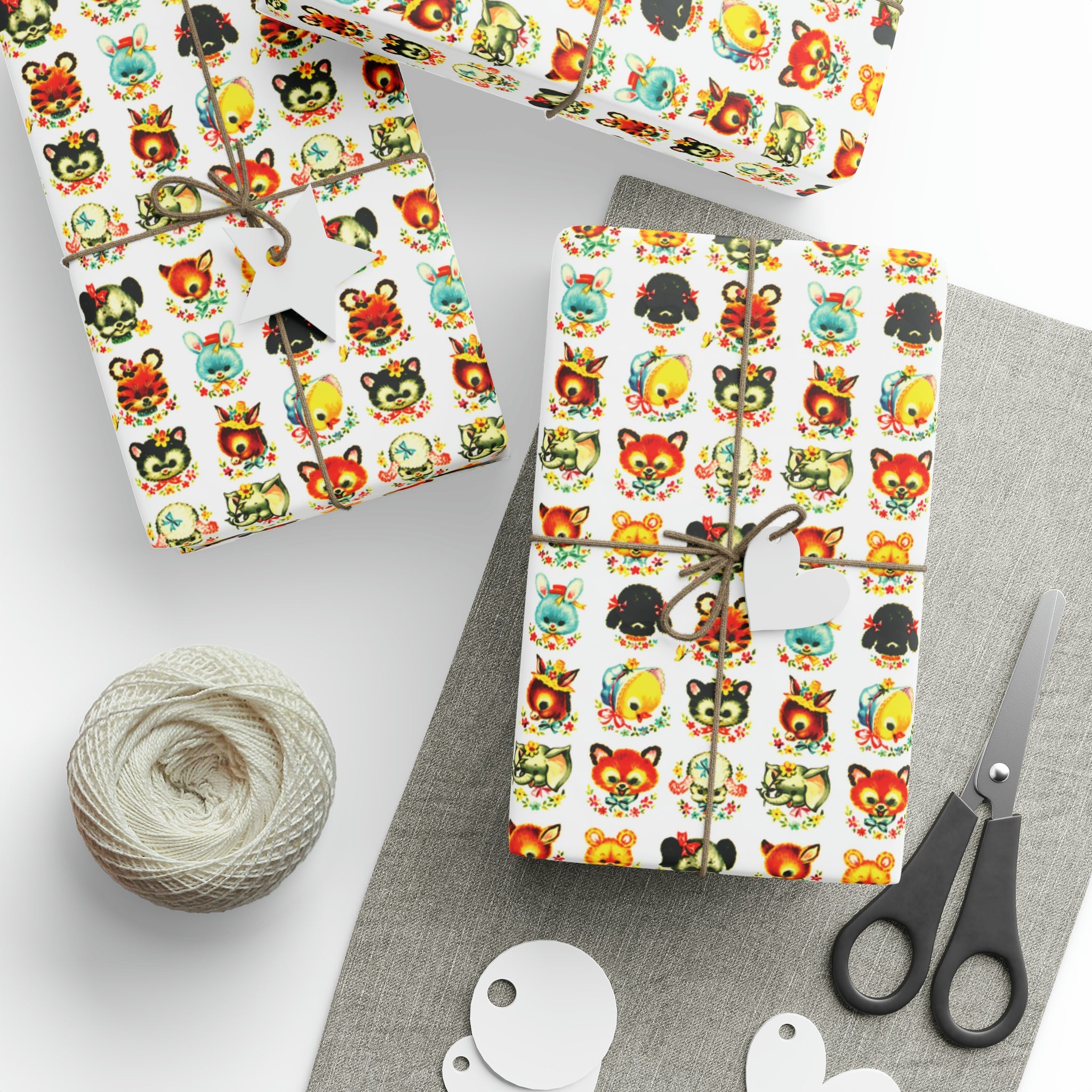 Cute Mid Century Baby Animals Mid Century Retro Print Baby Shower Birthday Holiday Gift Wrap Paper - Glossy Or Matte