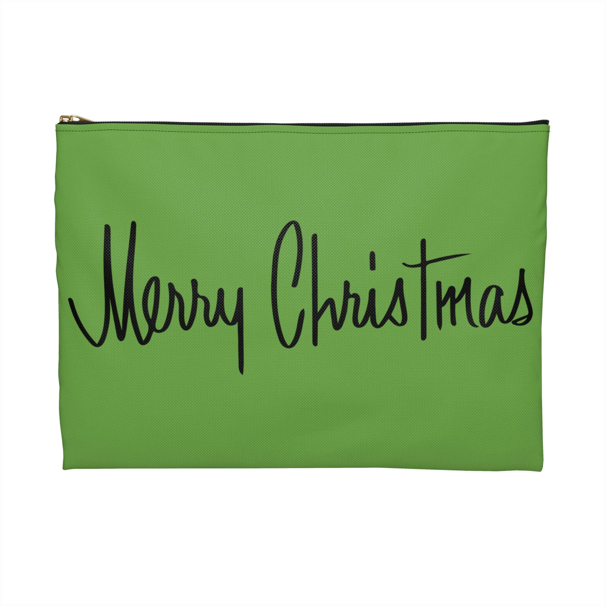 Merry Christmas Green Mid Century Retro Christmas Print Polyester Accessory Travel Pouch
