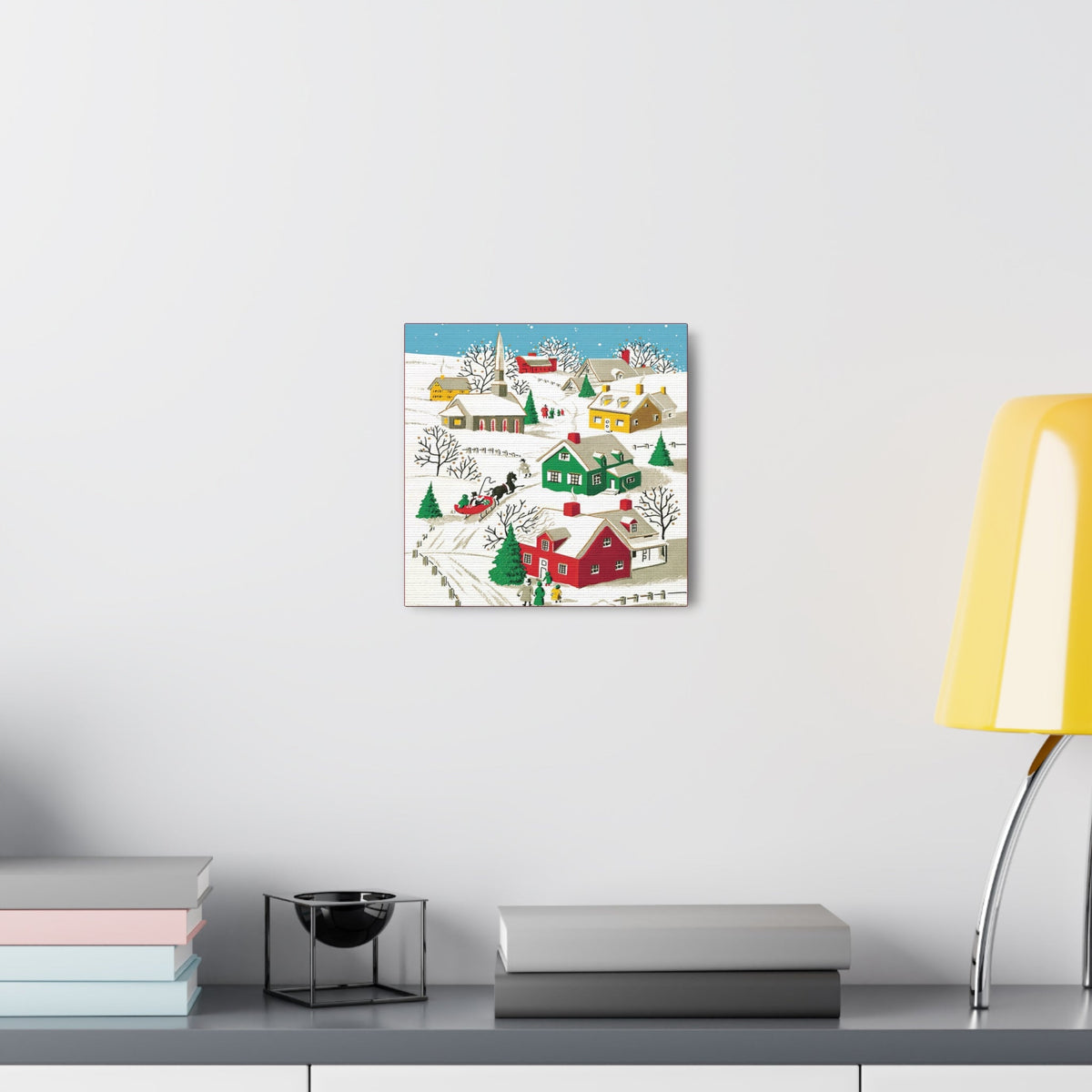 Christmas Village Town Retro Christmas Print Canvas Gallery Wrap