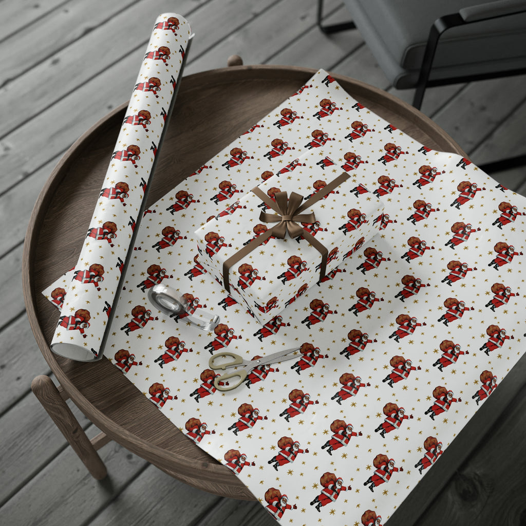 Santa Gold Stars Mid Century Retro Christmas Print Holiday Gift Wrap Paper - Glossy Or Matte