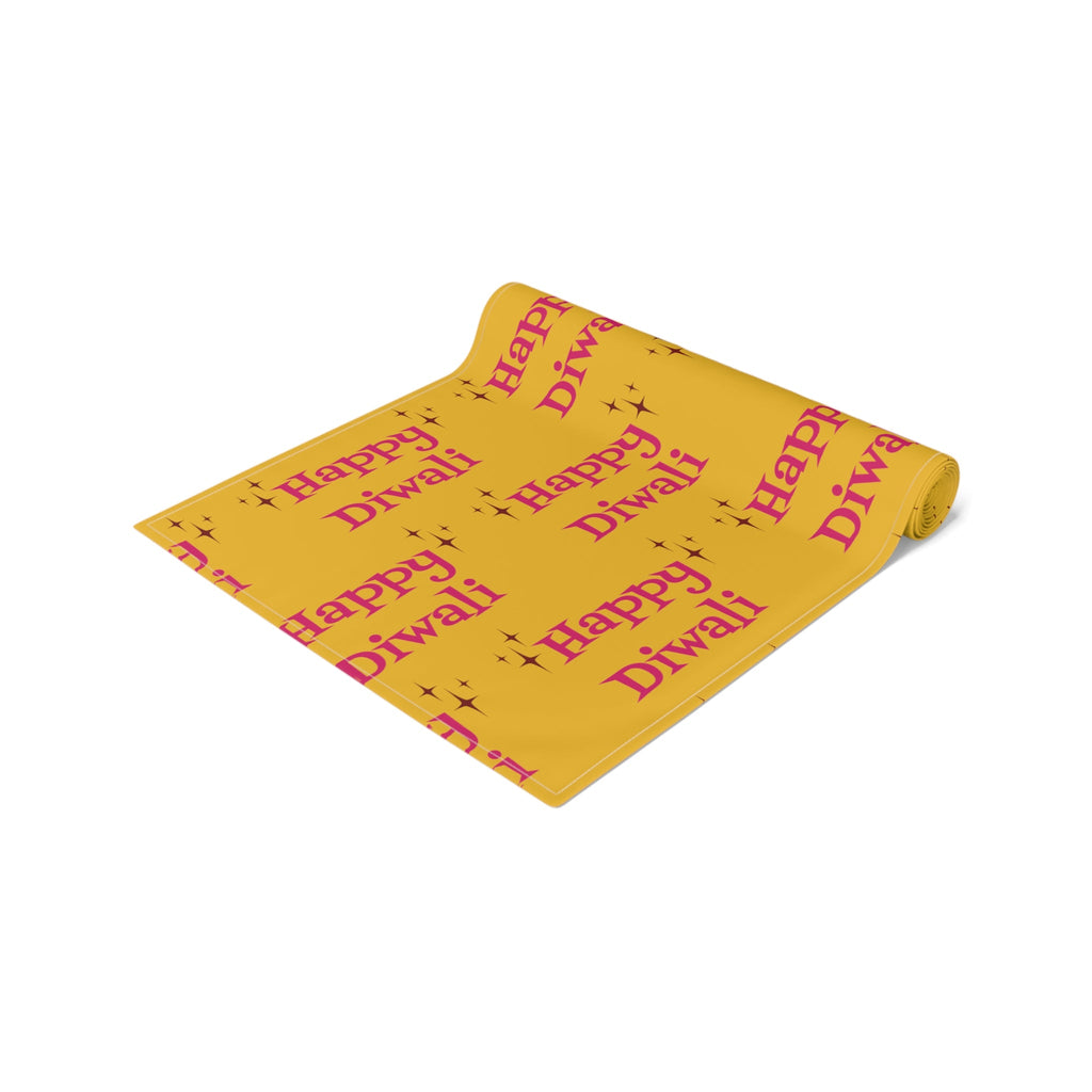 Happy Diwali Starburst Atomic Mid Century Retro Style Holiday Table Runner - Cotton Or Polyester