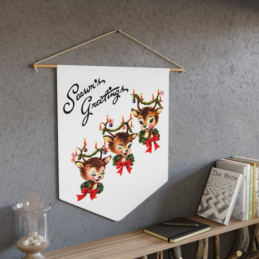 Season's Greetings Reindeer Mid Century Retro Christmas Print Wall Hanging Banner Flag