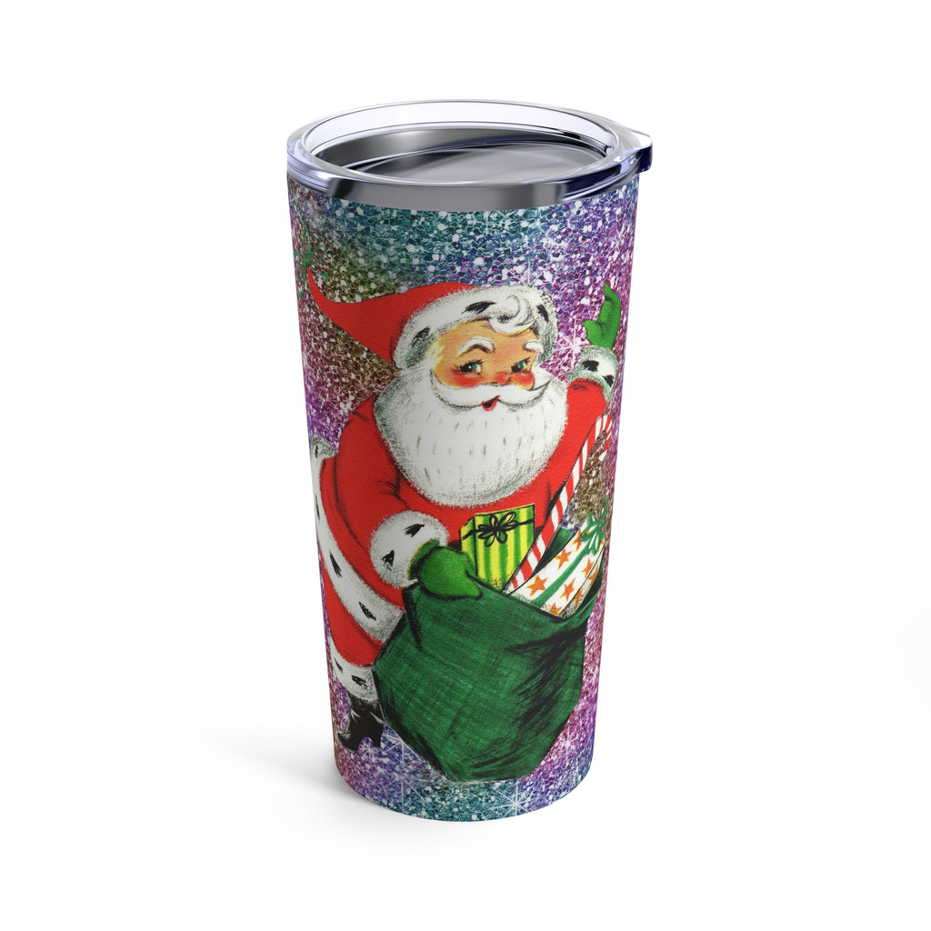 Santa With His Sack Of Presents Glitter Background Mid Century Retro Christmas Print Stainless Steel Tumbler 20oz
