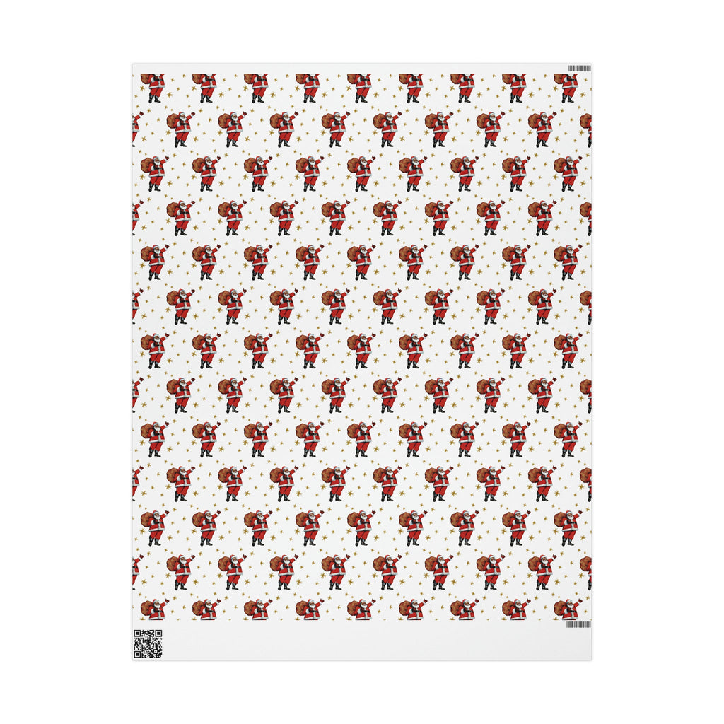 Santa Gold Stars Mid Century Retro Christmas Print Holiday Gift Wrap Paper - Glossy Or Matte